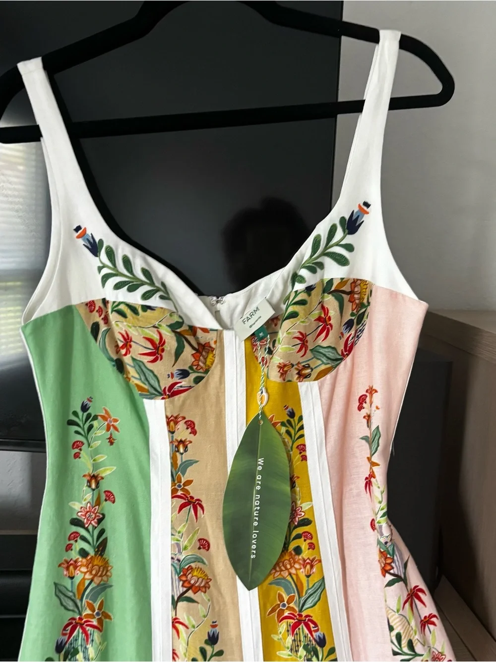 FARM Rio Yellow, Green and Cream Floral Panel Maxi Dress linen M - Picture 5 of 16